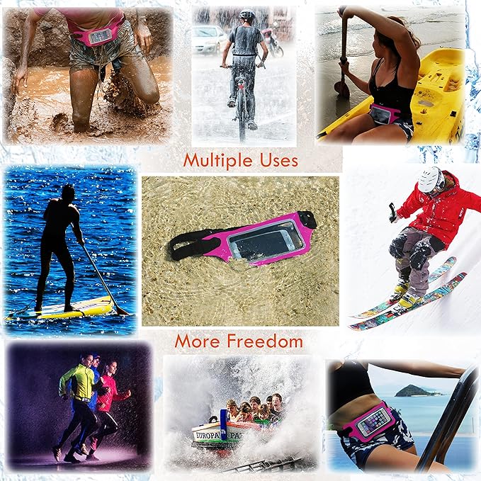 Ultimate Pink Waterproof Running Swimming Belt: Phone & Essentials Holder for Gym, Beach, Kayaking, Ski! Fits iPhone, Samsung - Touchscreen, IPX8 Rated Dry Waist Pouch - Adventure-Ready Performance!