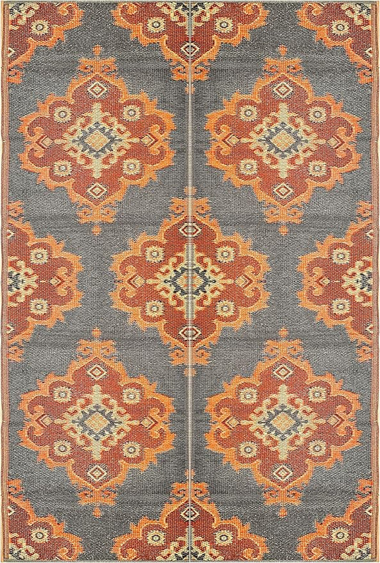 BalajeesUSA Outdoor Rugs – 6x9, Orange, Yellow, Grey, Patio Durable and Affordable, Multipurpose, Woven Plastic Straw, All-Weather and Waterproof Rug, Reversible Camper mats, Recycled