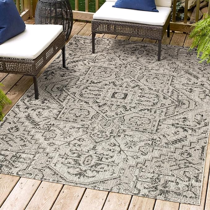 JONATHAN Y SMB105D-5 Estrella Bohemian Medallion Textured Weave Indoor/Outdoor Black/Gray 5 ft. x 8 ft. Area-Rug, Coastal,Easy-Cleaning,HighTraffic,LivingRoom,Backyard, Non Shedding