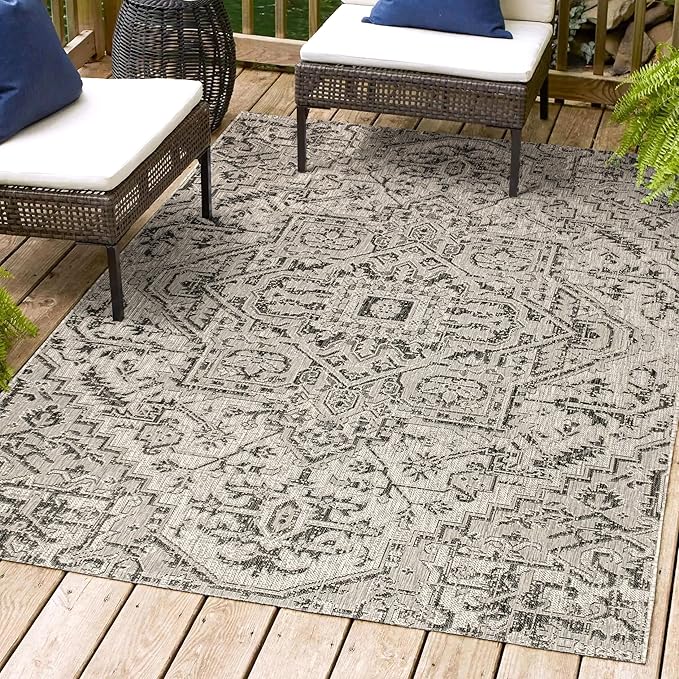 JONATHAN Y SMB105D-3 Estrella Bohemian Medallion Textured Weave Indoor Outdoor Area-Rug Coastal Bohemian Rustic Glam Easy Cleaning Bedroom Kitchen Backyard Patio Non Shedding, 3 X 5, Black/Gray