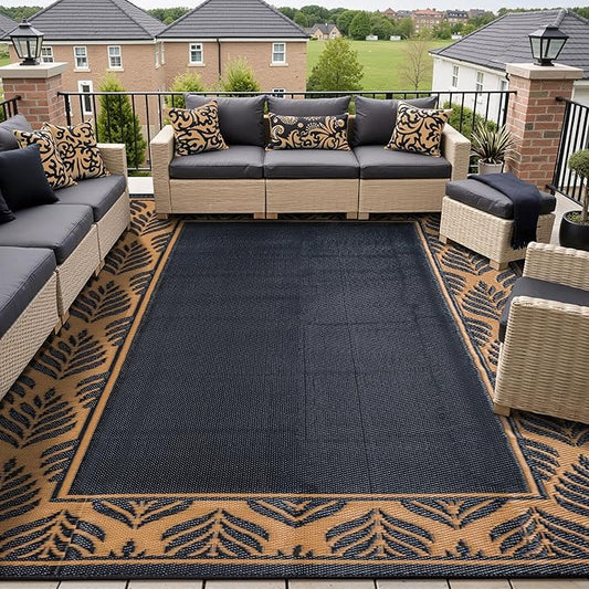 Outdoor Plastic Rug 6'x9' Waterproof Camping Carpet Outside Area Rug Reversible Brown Rugs for RV Deck Entryance Porch Picnic Balcony Beach