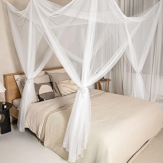 Mosquito Net for Single to King-Sized Beds – 4 Side Openings & 6 Hanging Loops – Decorative Rectangular Shape for Home & Travel – Bed Canopy Hanging Kit & Carrying Bag Included