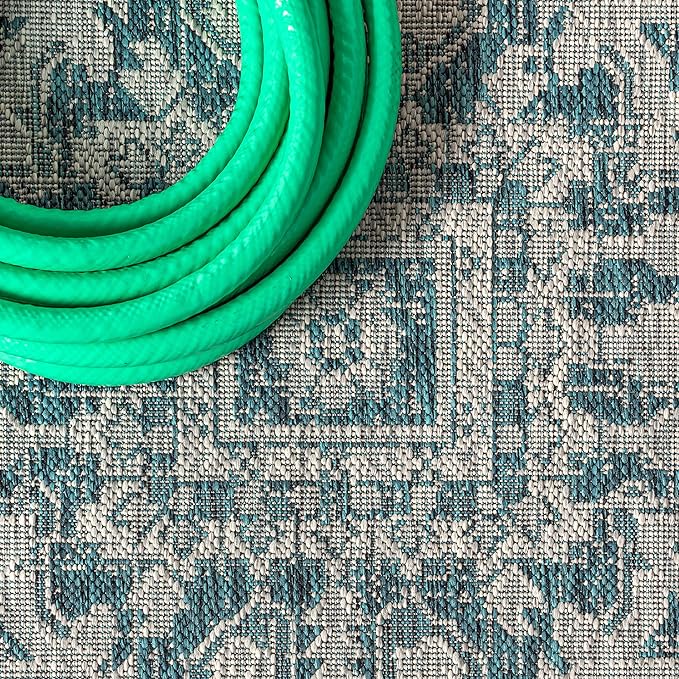 JONATHAN Y SMB105C-9 Estrella Bohemian Medallion Textured Weave Indoor Outdoor Area-Rug Coastal Bohemian Rustic Glam Easy-Cleaning Bedroom Kitchen Backyard Patio Non Shedding, 9 X 12, Teal/Gray