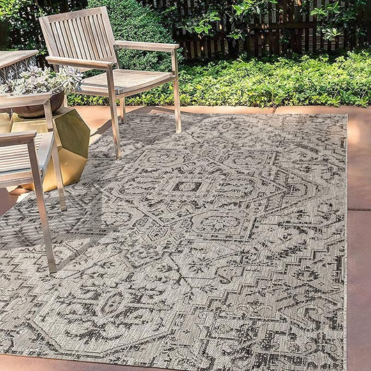 JONATHAN Y SMB105D-9 Estrella Bohemian Medallion Textured Weave Indoor Outdoor Area-Rug Coastal Bohemian Rustic Glam Easy-Cleaning Bedroom Kitchen Backyard Patio Non Shedding, 9 X 12, Black/Gray