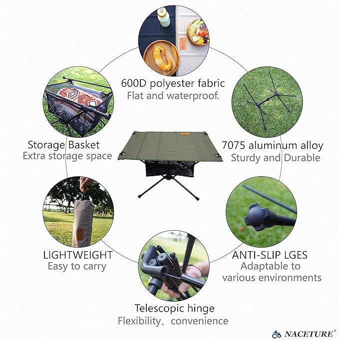 NACETURE Ultralight Backpacking Table - Collapsible Camping Table with Storage Mesh for Camping Gear, Hiking and Mountaineering (Green)