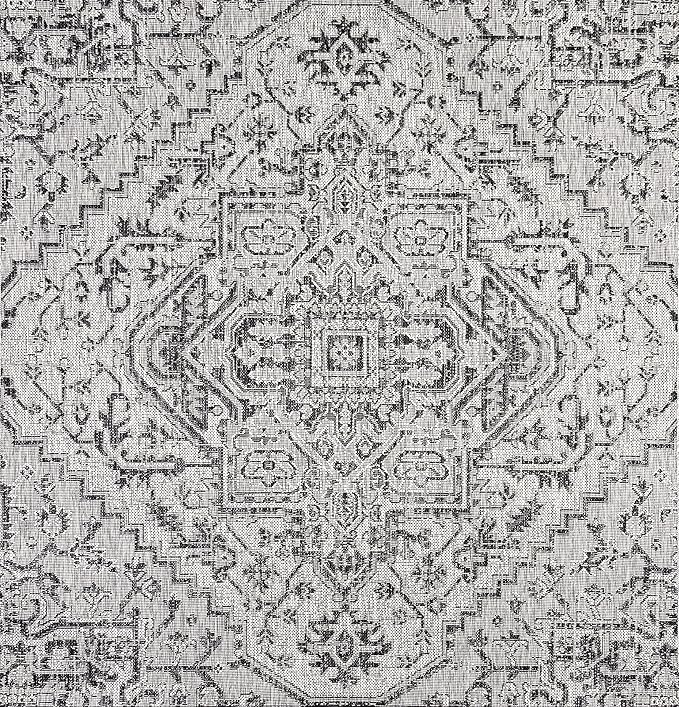 JONATHAN Y SMB105D-8SQ Estrella Bohemian Medallion Textured Weave Black/Gray 8' Square Indoor/Outdoor Area Rug, Pet Friendly, Non-Shedding, Stain Resistant, Easy-Cleaning for Backyard, Patio, Porch