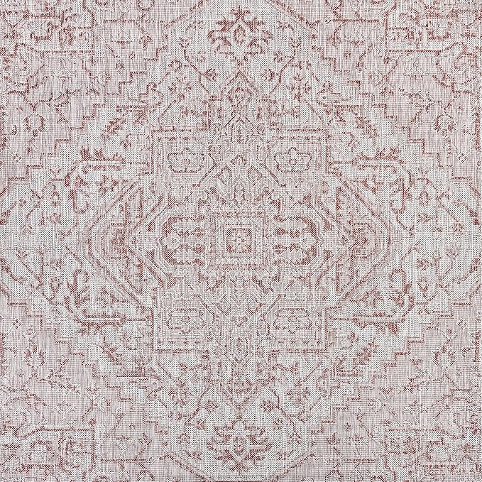 JONATHAN Y SMB105A-4SQ Estrella Bohemian Medallion Textured Weave Red/Taupe 4' Square Indoor/Outdoor Area Rug, Pet Friendly, Non-Shedding, Stain Resistant, Easy-Cleaning for Backyard, Patio, Porch